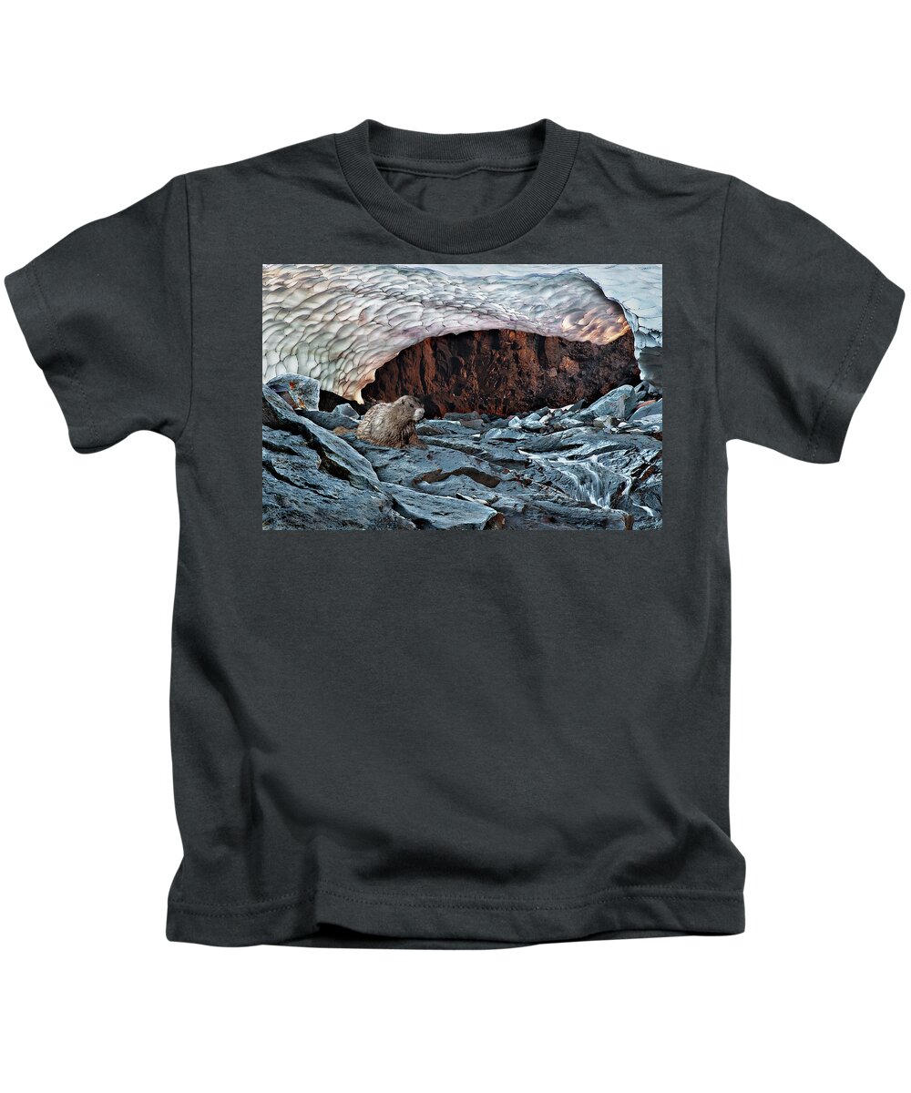 Marmot Kids T-Shirt featuring the digital art Marmot Cave by John Christopher