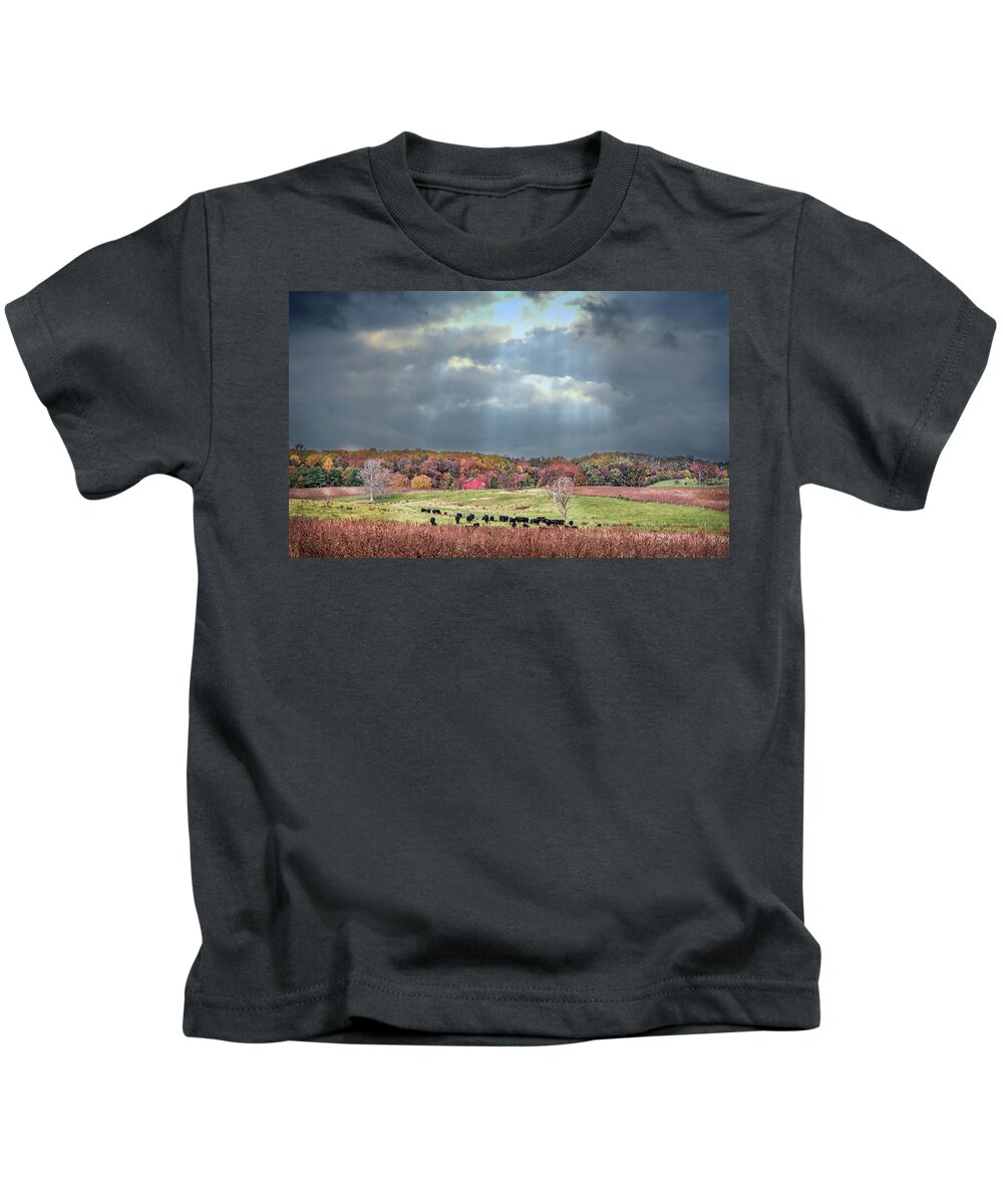 Landscape Kids T-Shirt featuring the photograph Maryland farm with Autumn Colors and approaching storm by Patrick Wolf