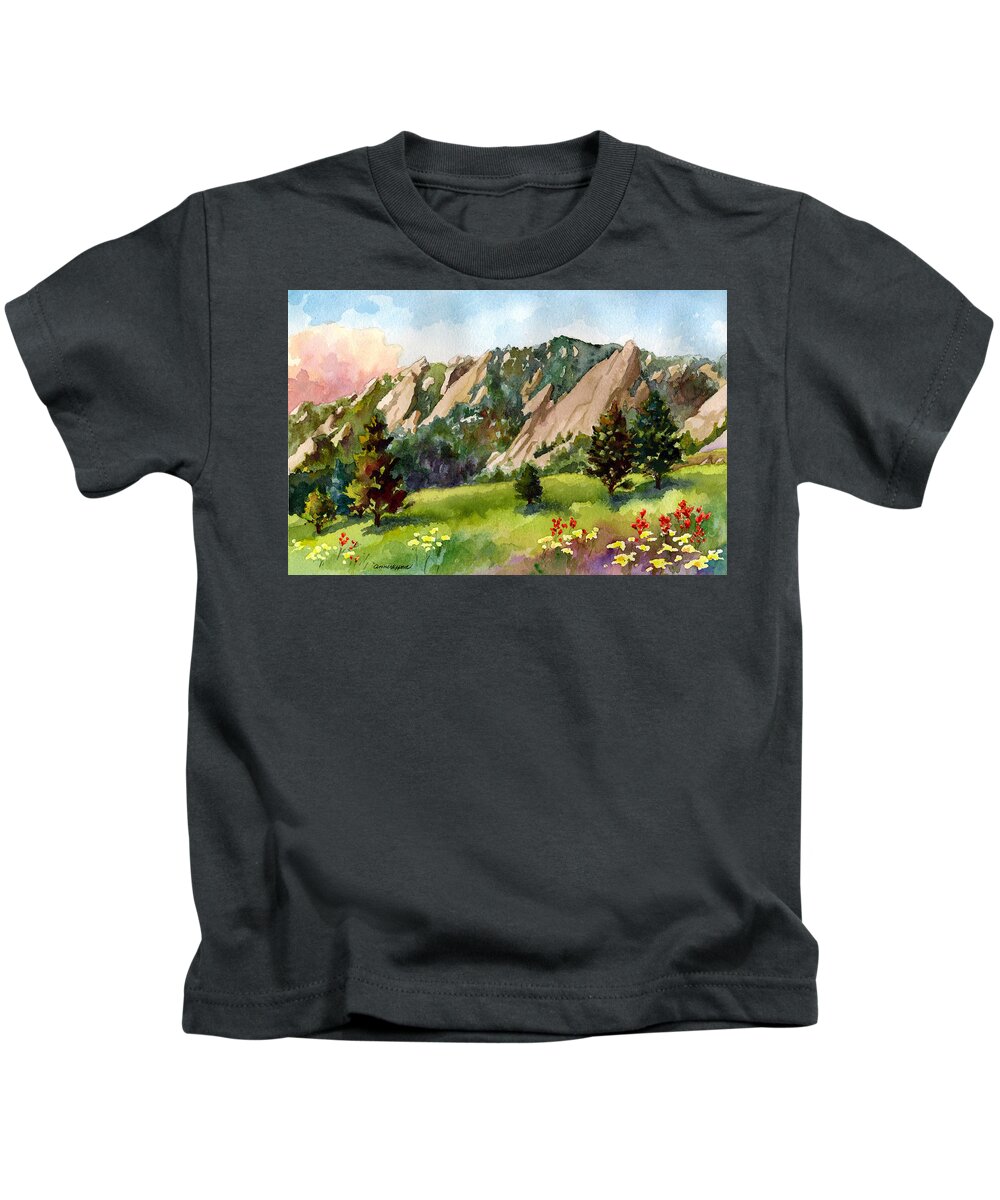 Mountains Art Paintings Kids T-Shirt featuring the painting Meadow at Chautauqua by Anne Gifford