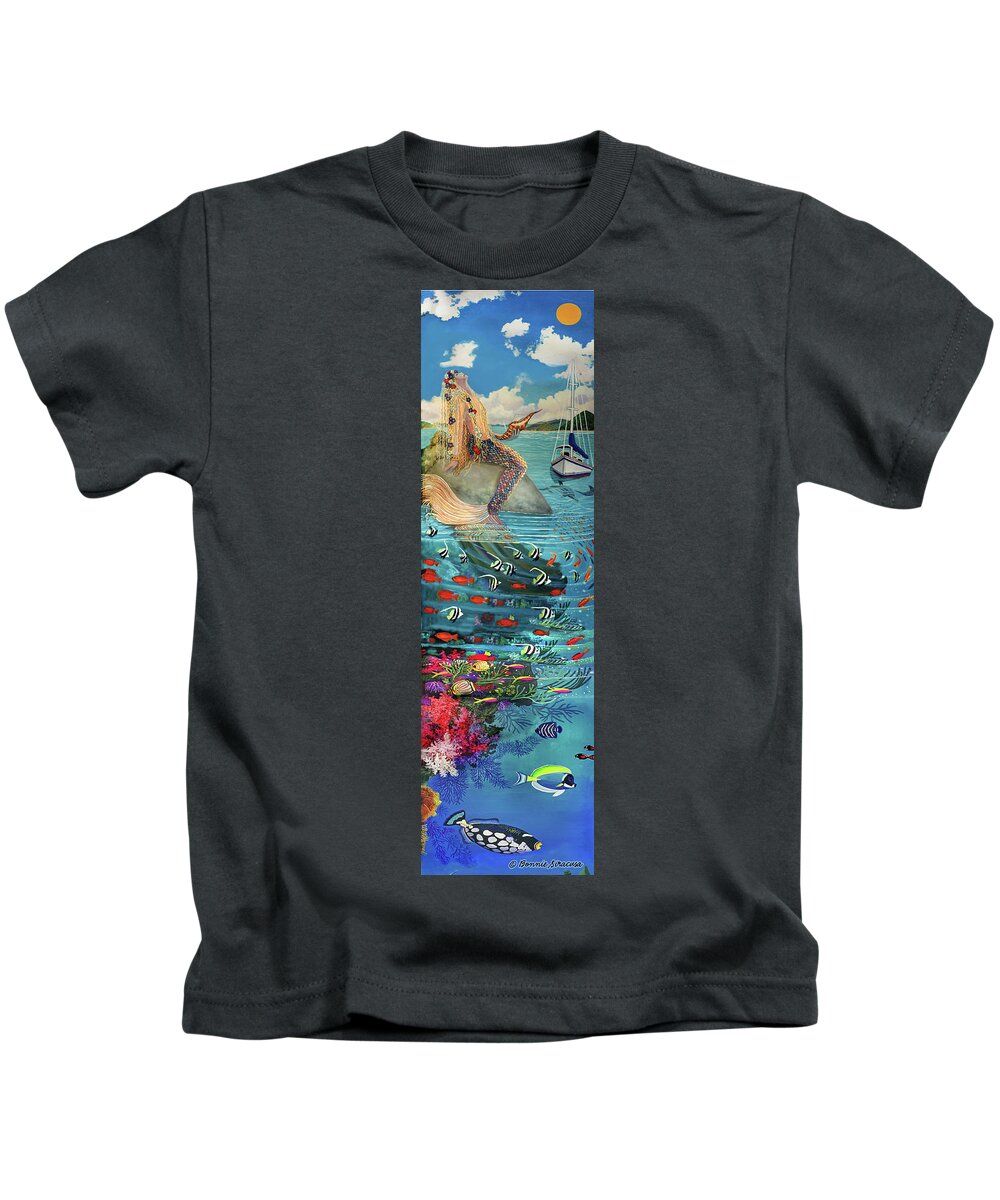 Mermaid In Paradise Kids T-Shirt featuring the painting Mermaid in Paradise towel version by Bonnie Siracusa