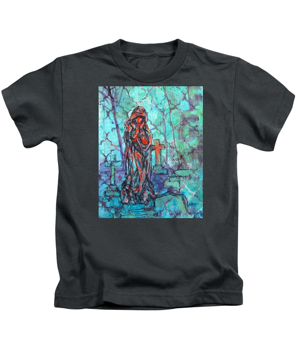 Statue Kids T-Shirt featuring the painting Midnight in the Garden of Good and Evil by Barbara O'Toole
