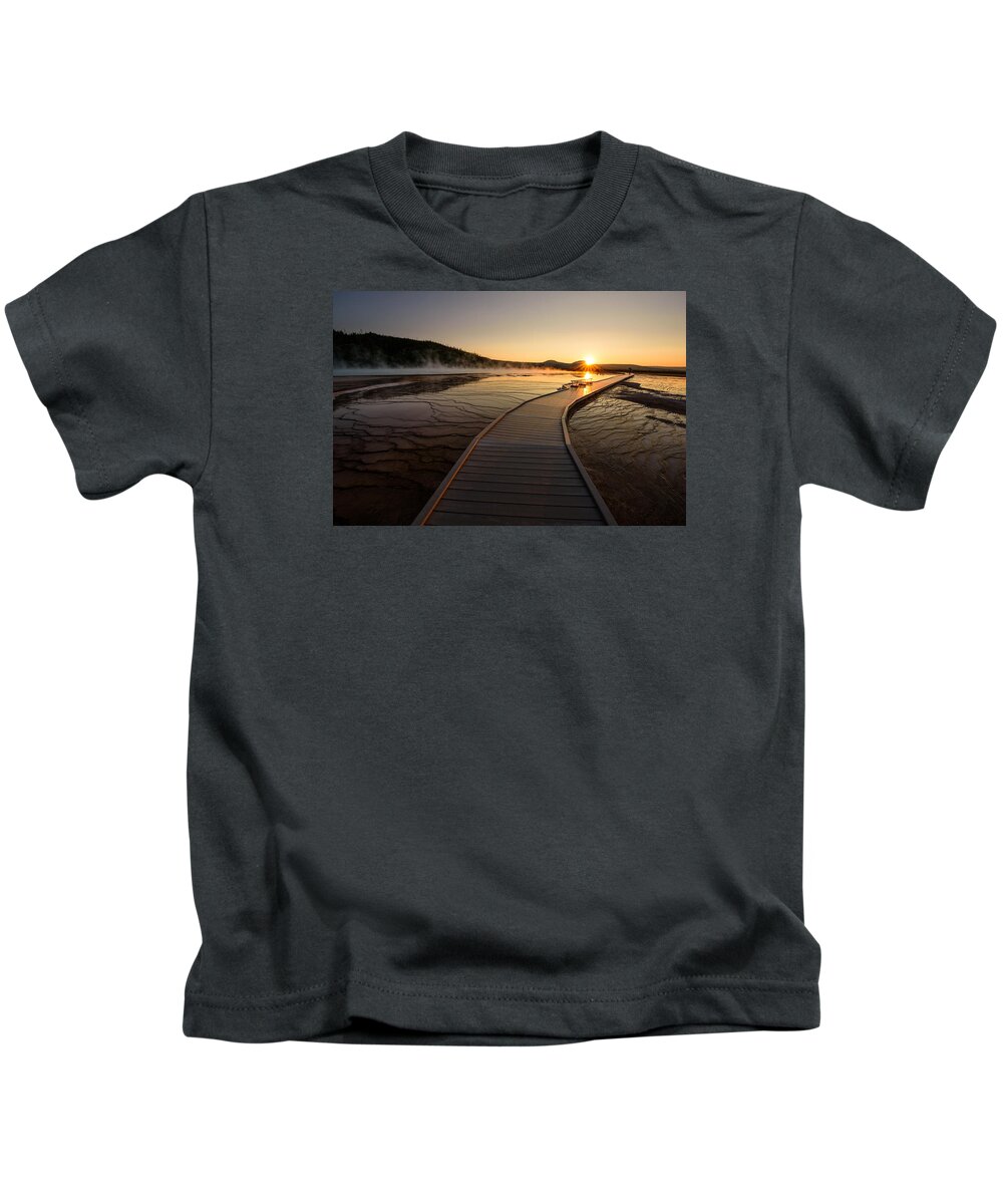 Yellowstone National Park Kids T-Shirt featuring the photograph Midway Basin Sunset by Dan Mihai