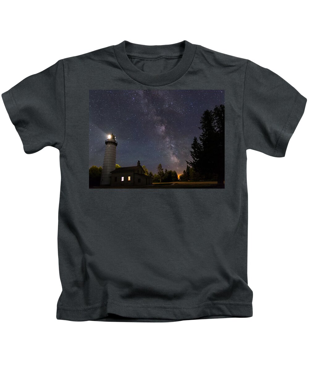 Milky Way Kids T-Shirt featuring the photograph Milky Way Over Cana Island Lighthouse by Paul Schultz