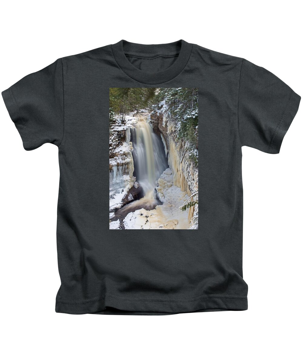 Miners Falls Kids T-Shirt featuring the photograph Miners Falls In The Snow by Gary McCormick
