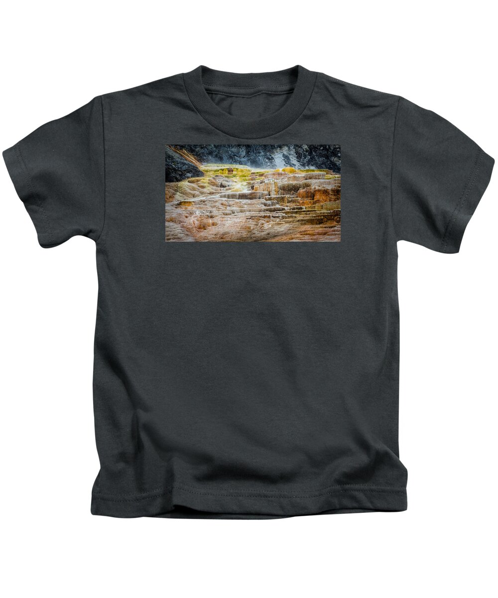 Mammoth Hot Springs Kids T-Shirt featuring the photograph Minerva Terrace by Rikk Flohr
