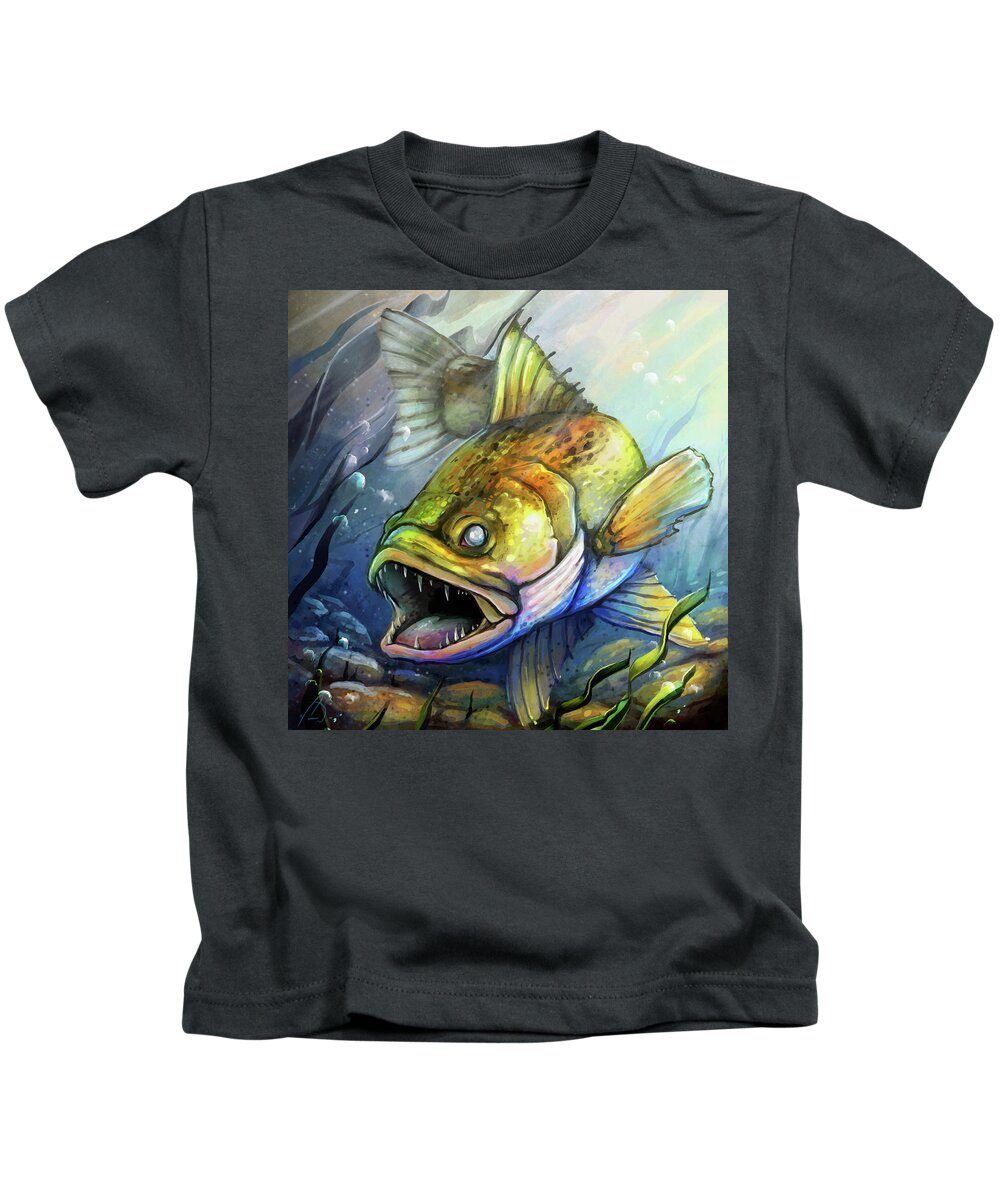 Minnesota Walleye Fish Kids T-Shirt by Cass Womack - Pixels