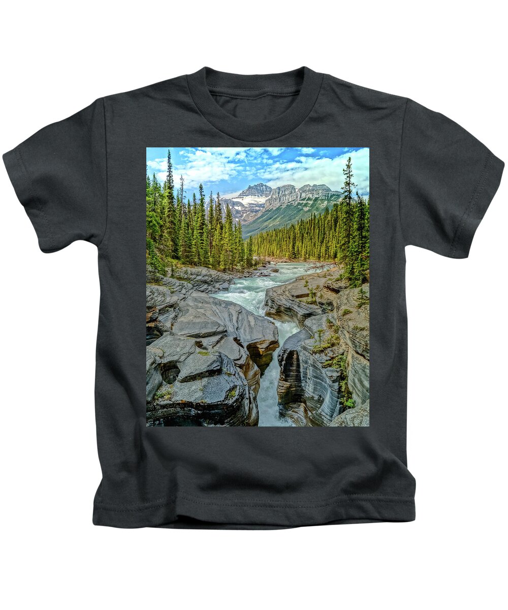 Alberta Kids T-Shirt featuring the photograph Mistaya Canyon P/D by Joe Kopp