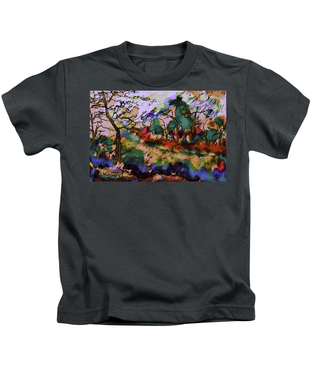 Landscape Kids T-Shirt featuring the mixed media Misty Morning by Natalie Holland
