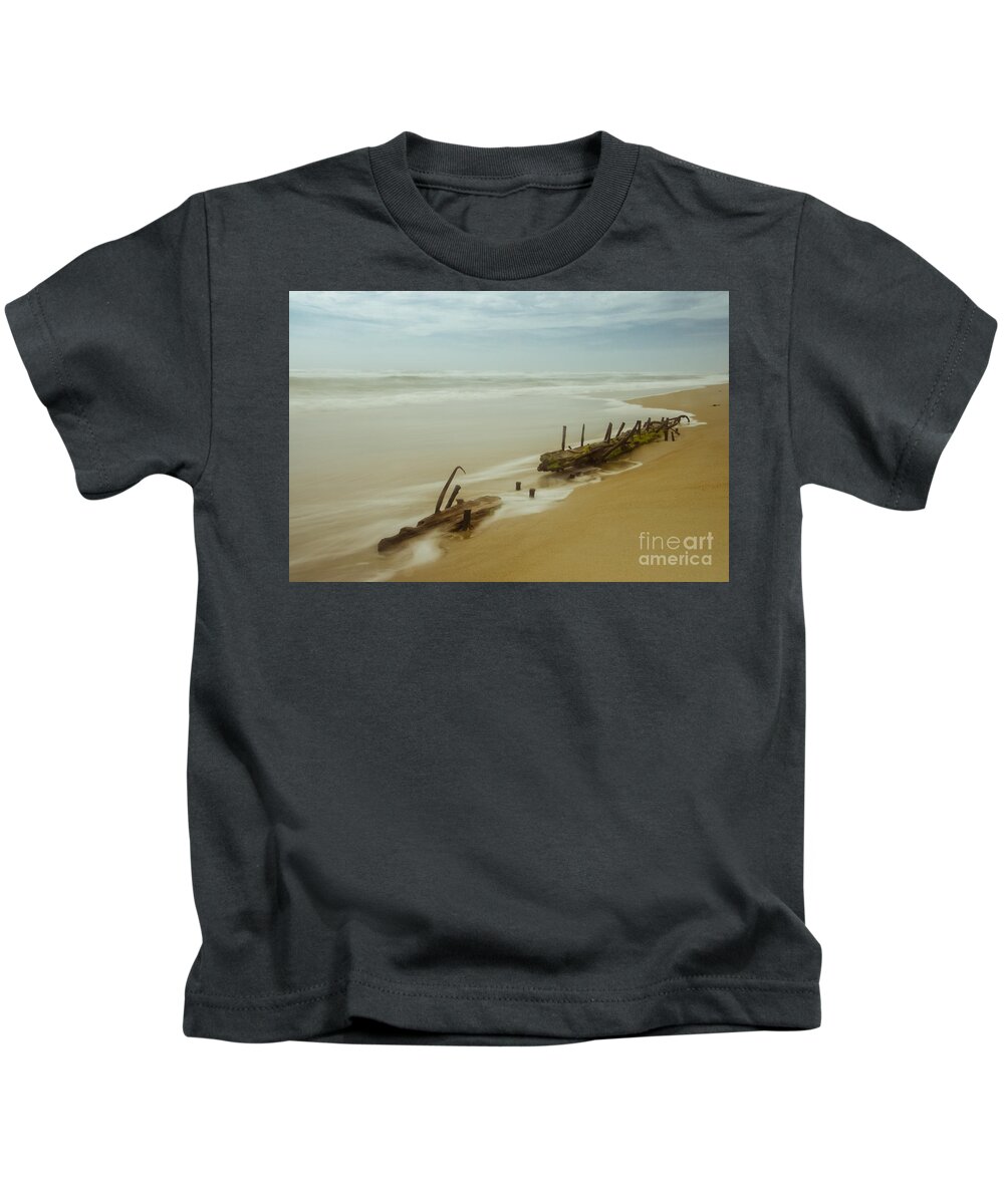 Art Kids T-Shirt featuring the photograph Misty Shipwreck Coastal / Nautical Landscape Photograph by PIPA Fine Art - Simply Solid