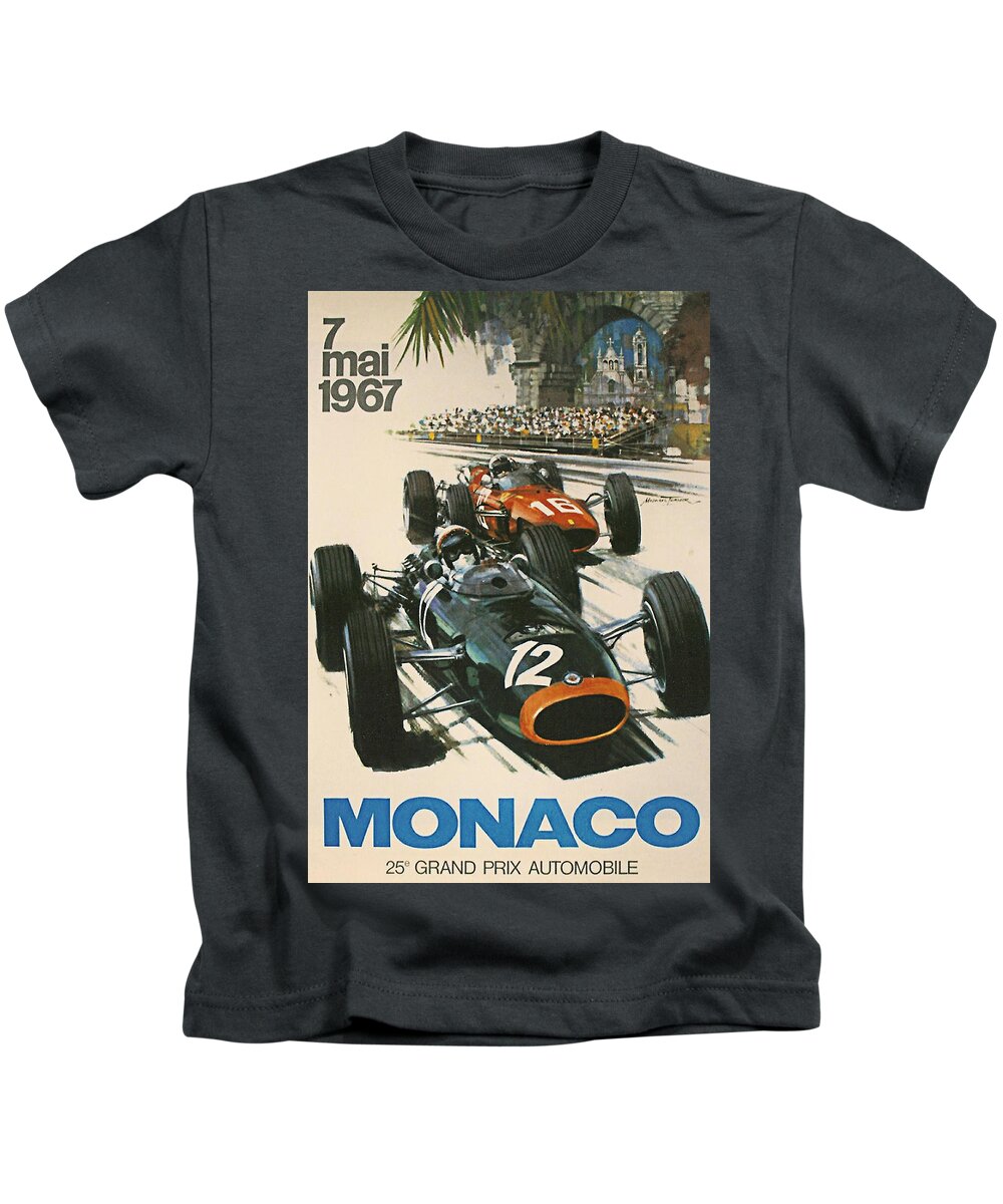 Monaco Grand Prix Kids T-Shirt featuring the digital art Monaco Grand Prix 1967 by Georgia Clare