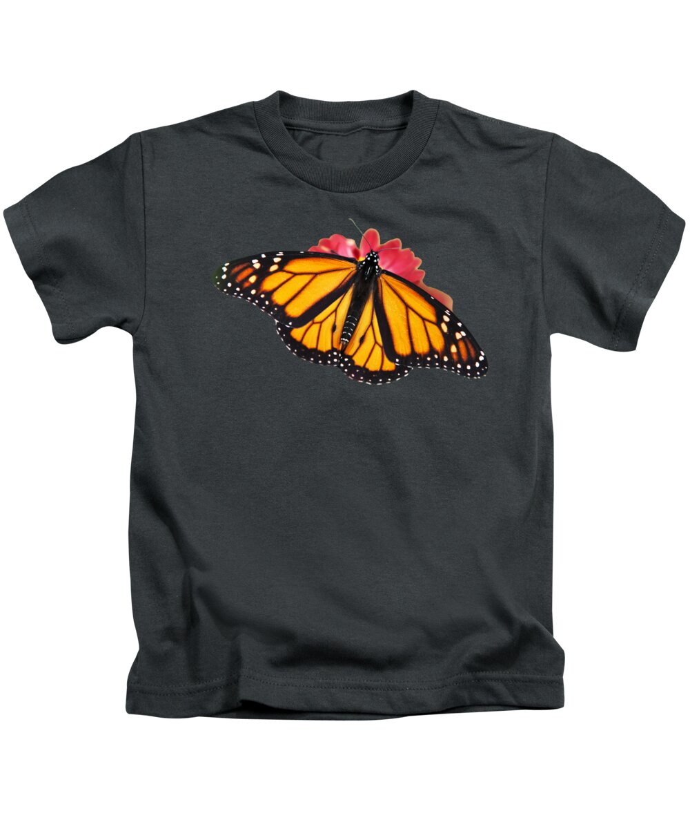 Monarch Butterfly Kids T-Shirt featuring the photograph Monarch Butterfly on Red Mums by Christina Rollo