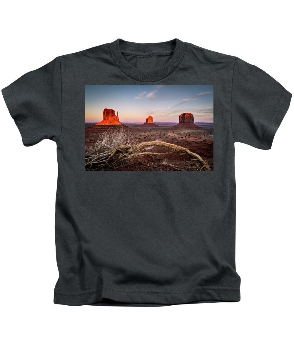 Monument Valley Kids T-Shirt featuring the photograph Monument Valley Sunset by Wesley Aston