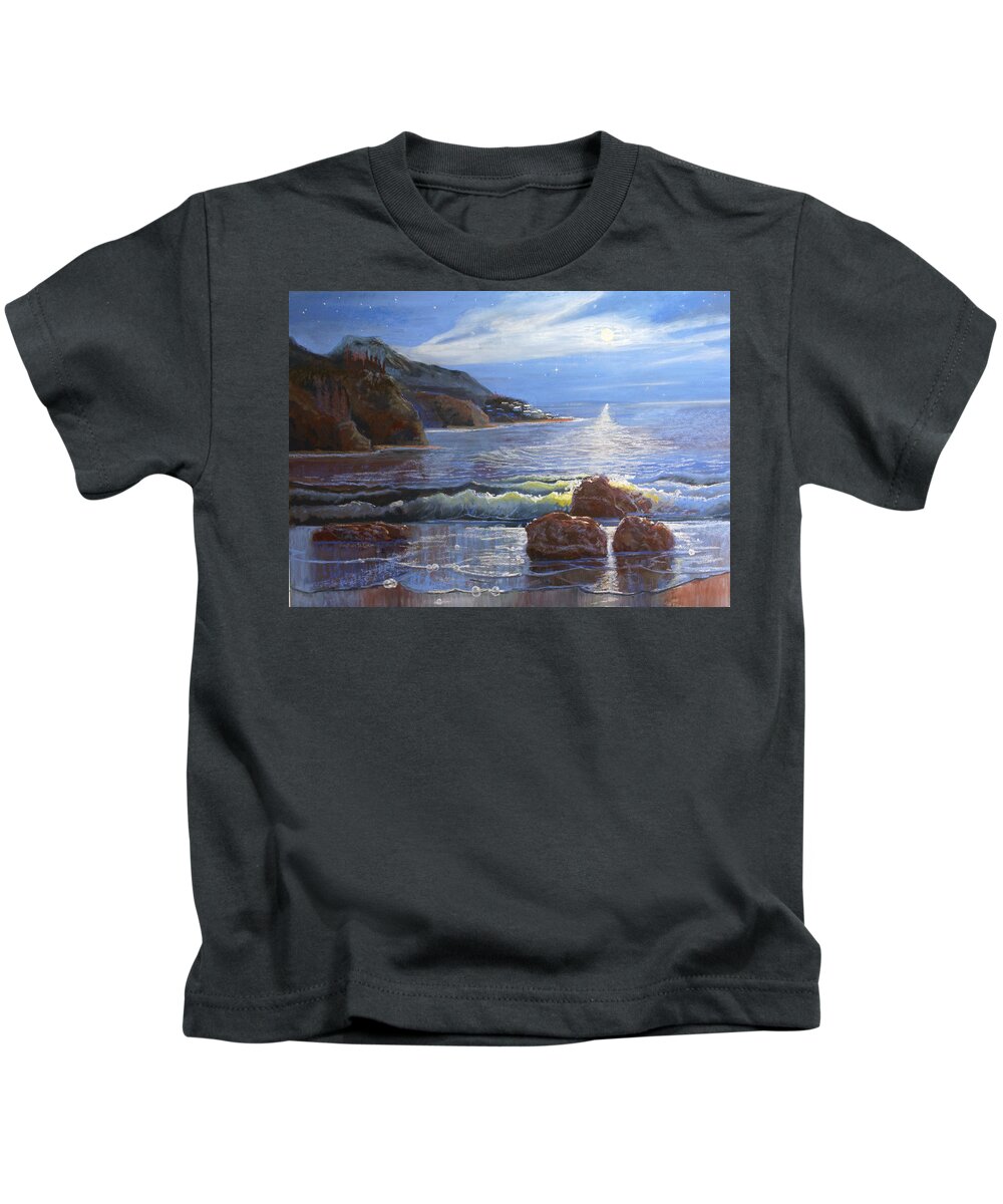 Night Kids T-Shirt featuring the pastel Moon Above the Olympic Peninsula by Heather Coen