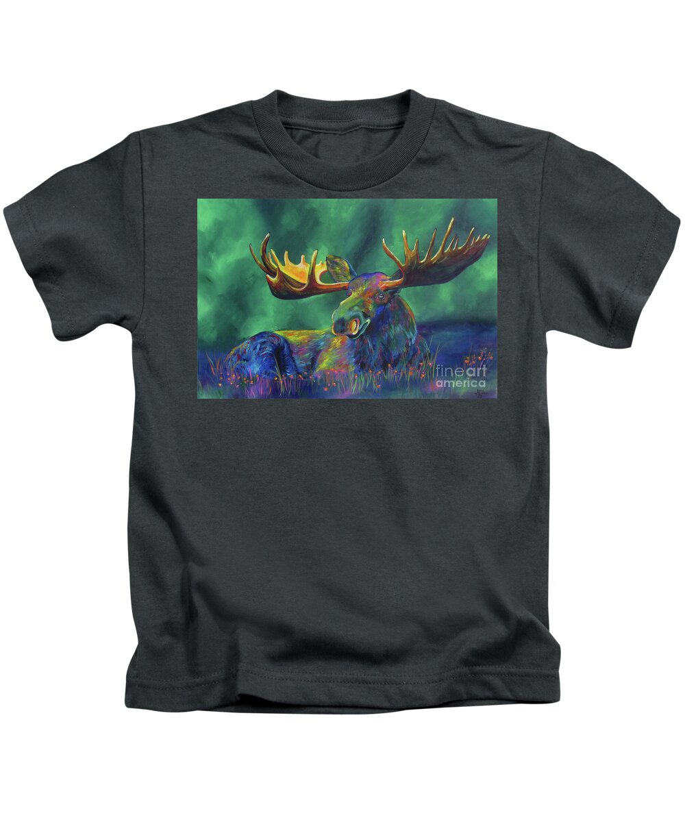 Moose Kids T-Shirt featuring the painting Moose Meadow by Sara Becker