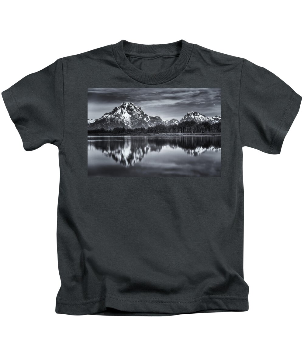 Mount Moran Kids T-Shirt featuring the photograph Moran in Monochrome by Darren White