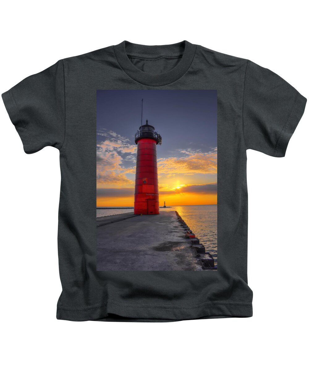 Lighthouse Kids T-Shirt featuring the photograph Morning at the Kenosha Lighthouse by Dale Kauzlaric
