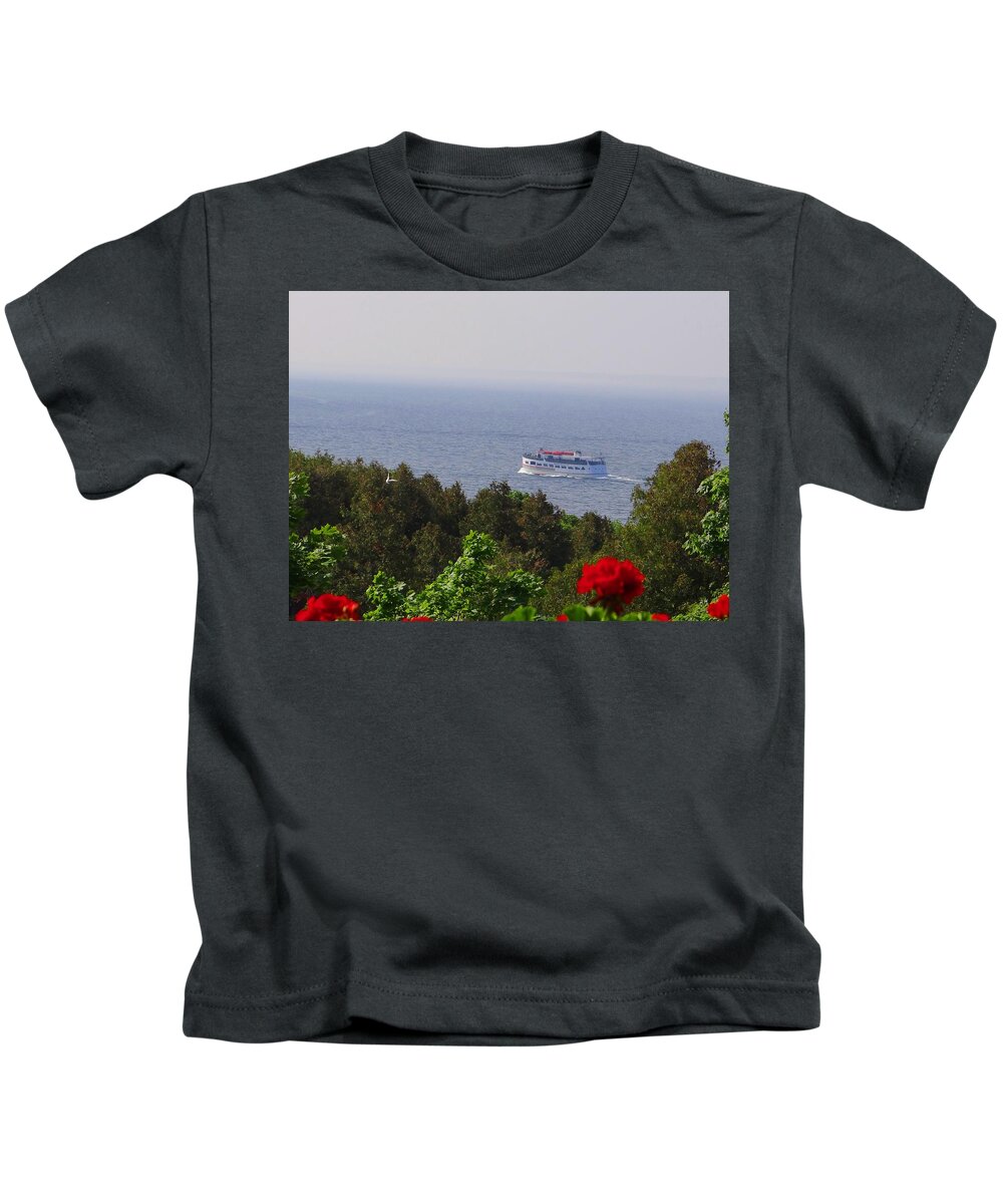 Ferry Kids T-Shirt featuring the photograph Morning Ferry to Mackinac Island by Keith Stokes