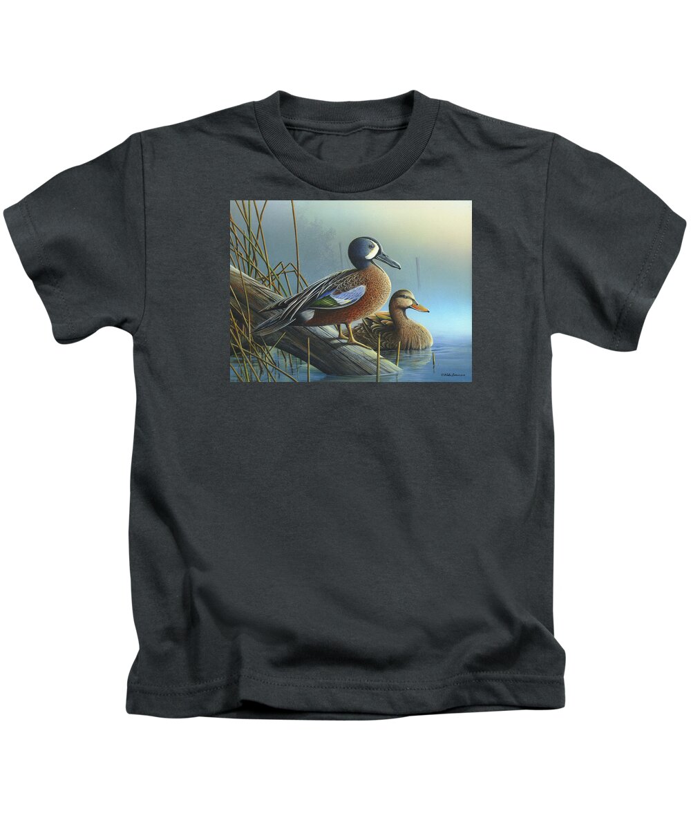 Blue-winged Teal Kids T-Shirt featuring the painting Morning Sun by Mike Brown