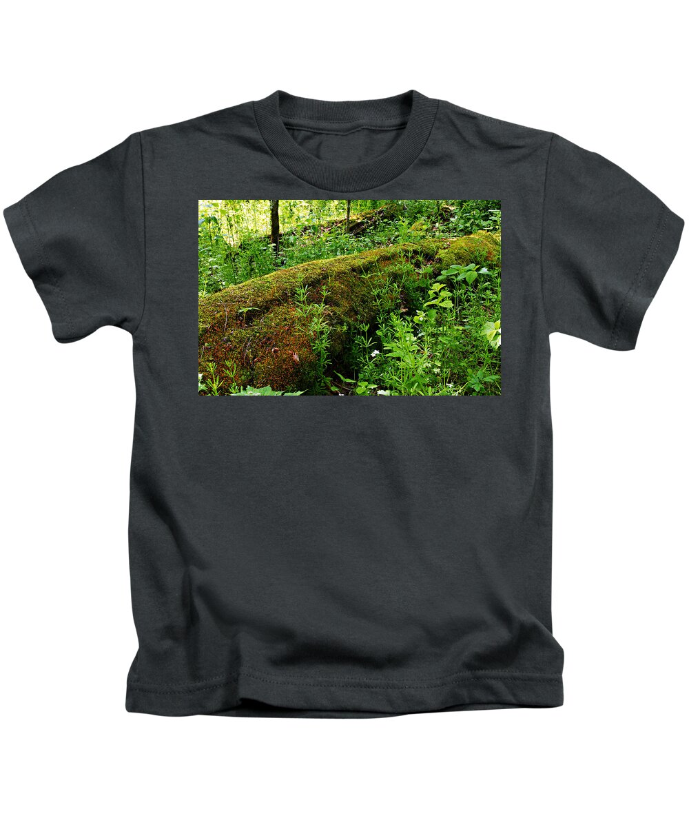Moss Covered Log Kids T-Shirt featuring the photograph Moss Covered Log 2 by Larry Ricker