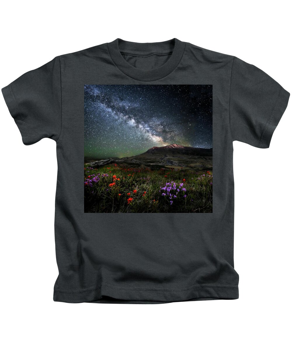 Mount St Helens Milky Way Eruption Last Light Kids T-Shirt featuring the photograph Mount St Helens Milky Way Eruption Last Light by Wes and Dotty Weber