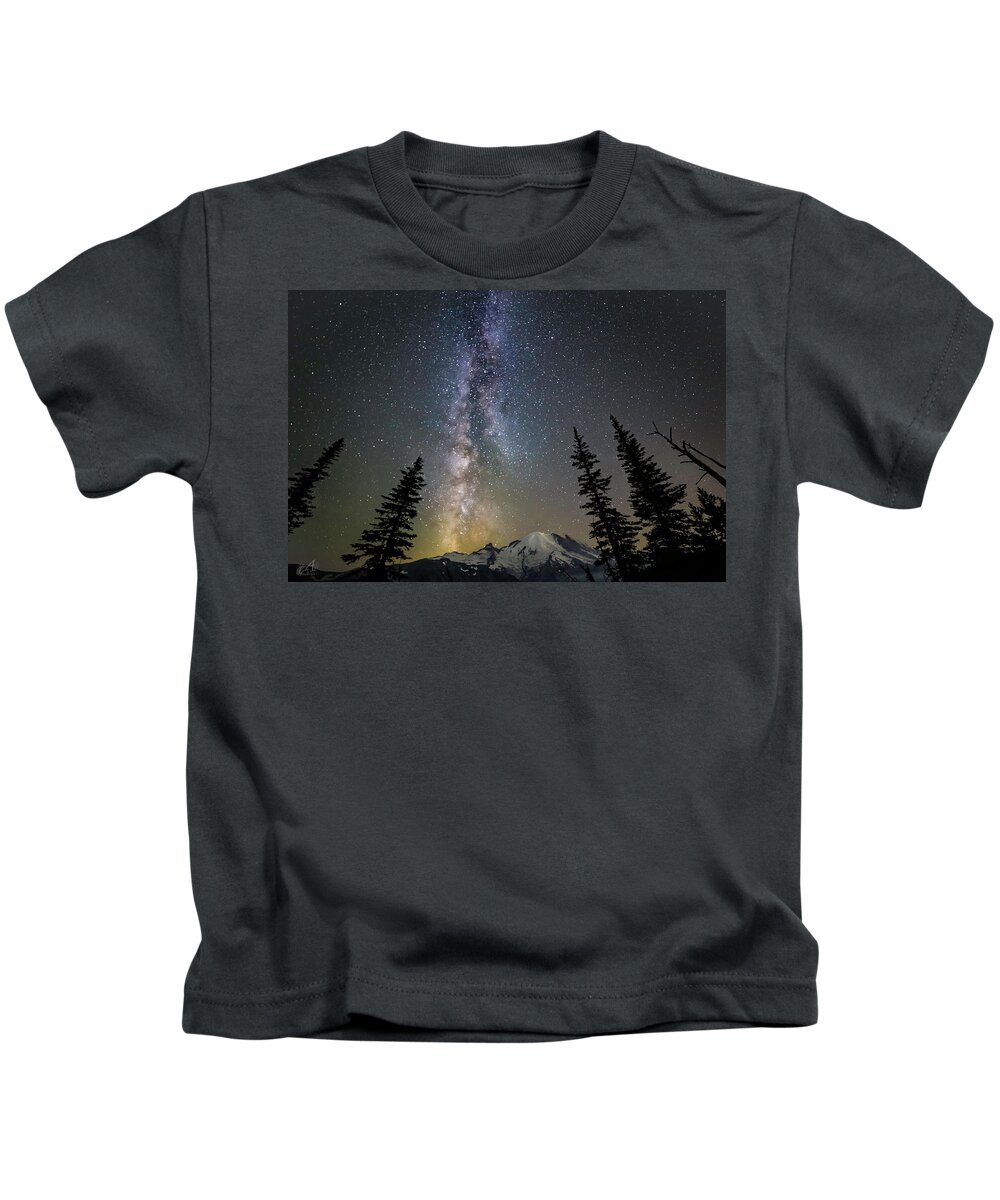 Friday Harbor Washington Kids T-Shirt featuring the photograph Mountain Milky Way by Thomas Ashcraft