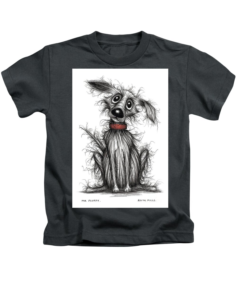 Mr Fluffy Kids T-Shirt featuring the drawing Mr Fluffy by Keith Mills