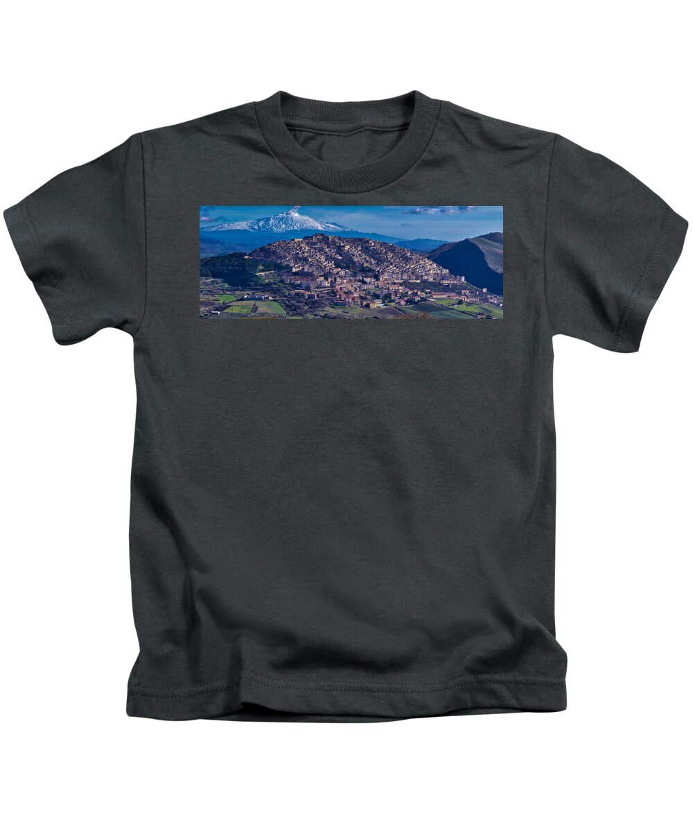 Volcano Kids T-Shirt featuring the photograph Mt. Etna and Gangi by Richard Gehlbach