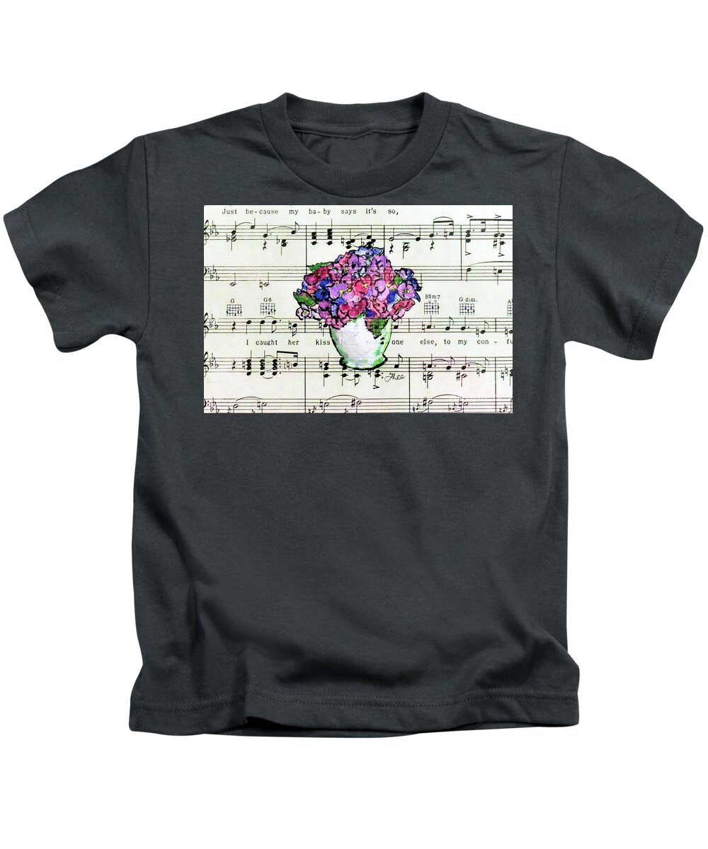 Floral Kids T-Shirt featuring the mixed media Musical Flora by Tracey Lee Cassin