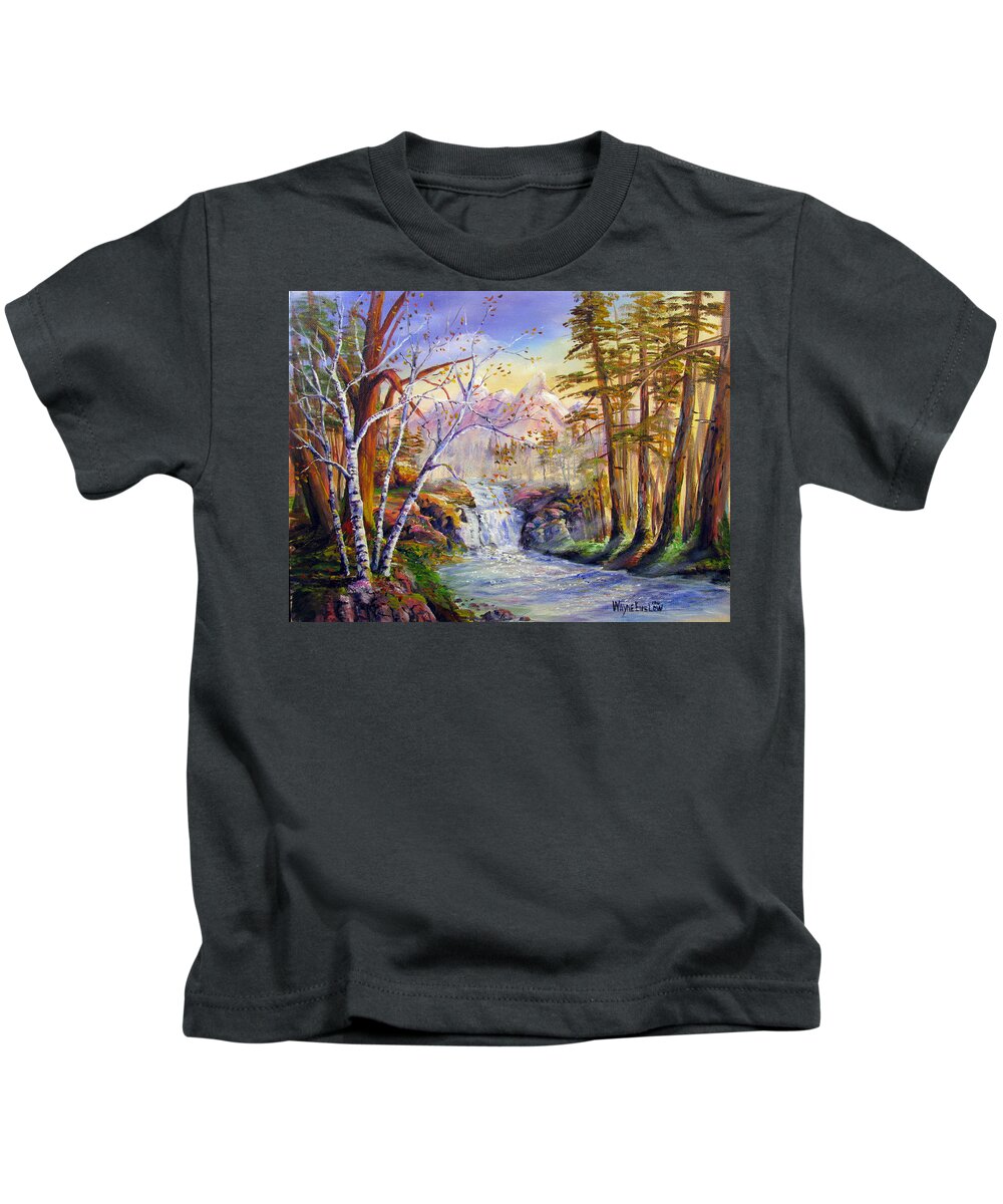 Landscape Kids T-Shirt featuring the painting Mystic Mountain Stream by Wayne Enslow