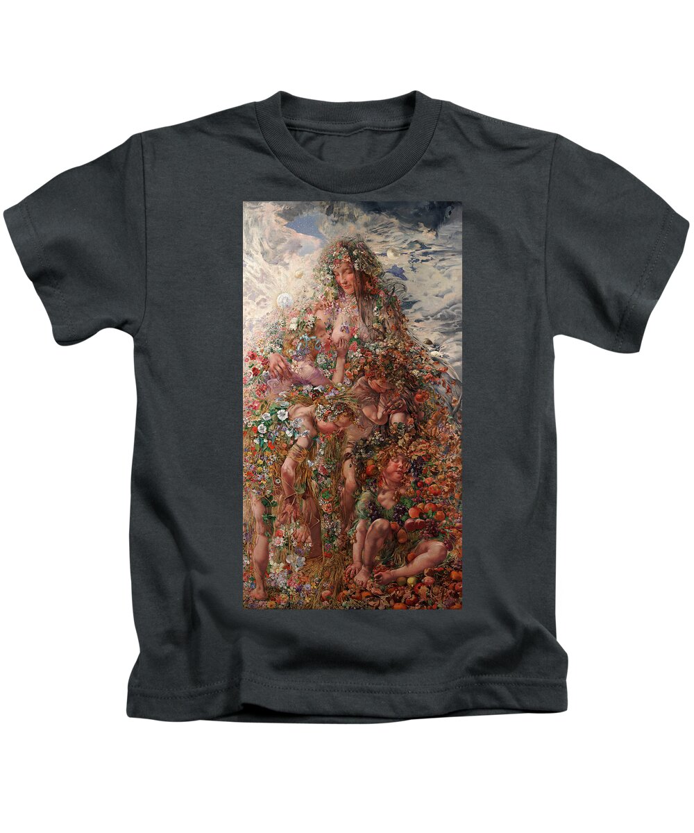 Nature Or Abundance Kids T-Shirt featuring the painting Nature or Abundance by Celestial Images