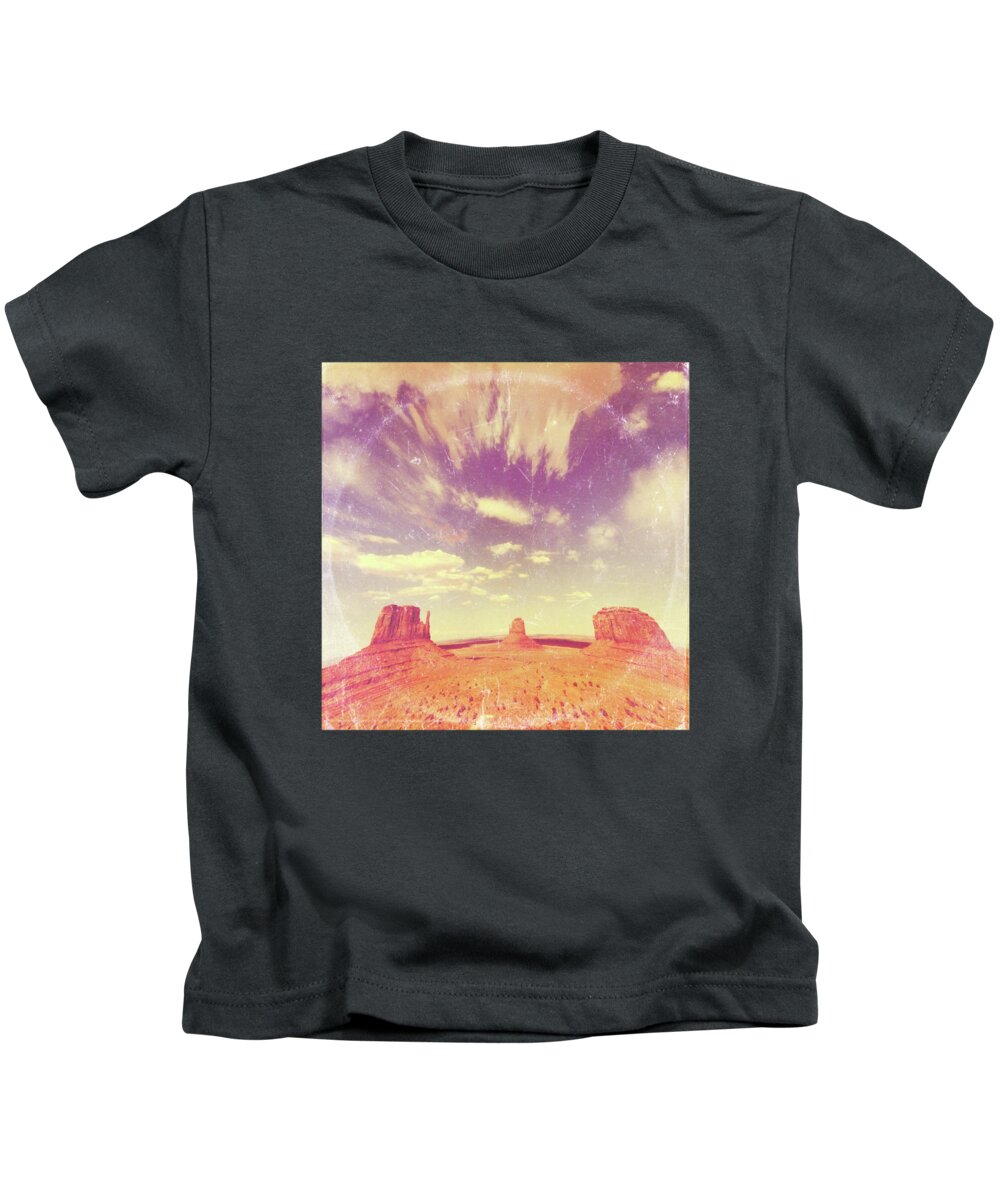 Landscape Kids T-Shirt featuring the photograph Navajo Country - America As Vintage Album Art by Little Bunny Sunshine