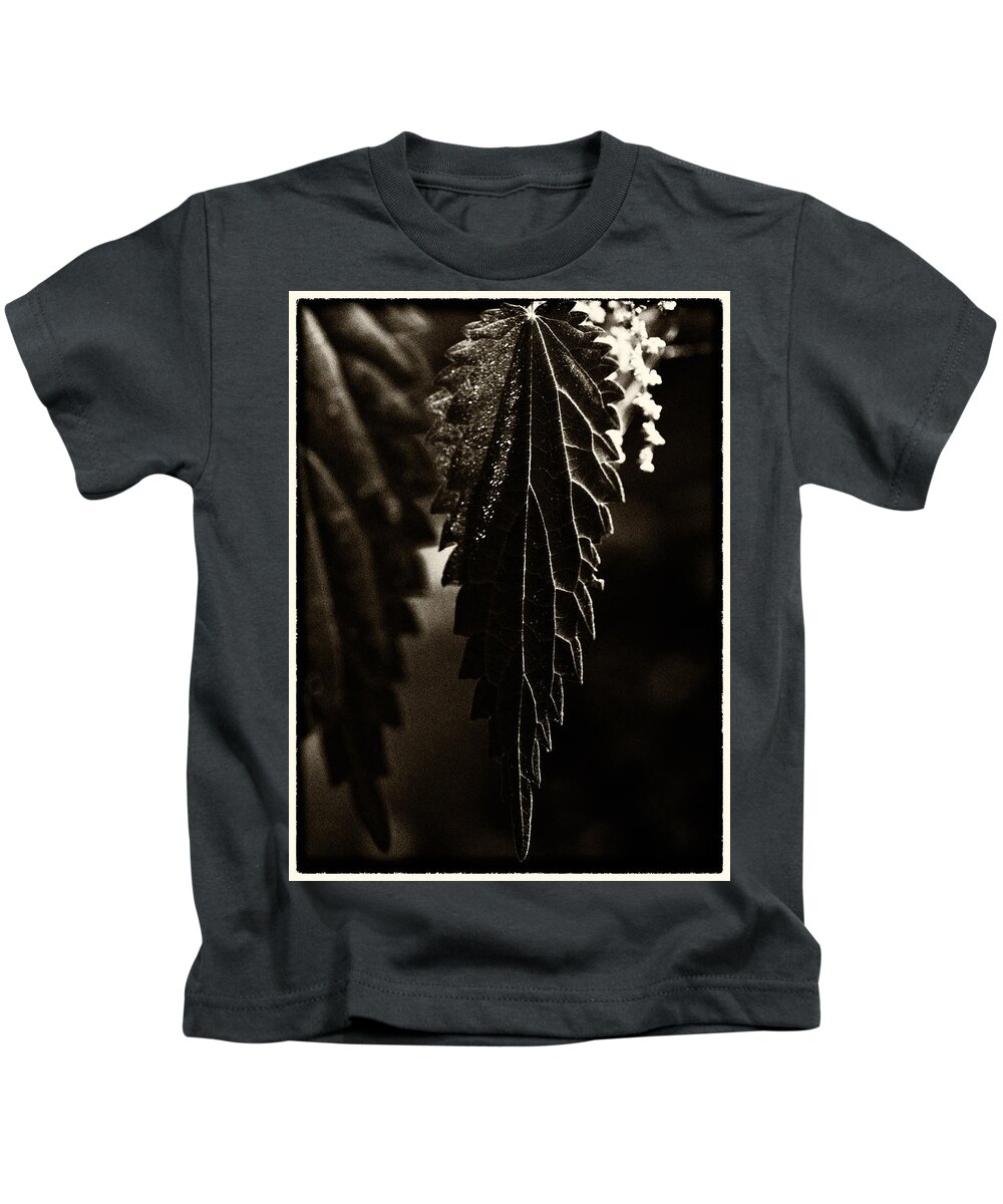 Nettle Leaf Kids T-Shirt featuring the photograph Nettle Leaf in Black by Mark Egerton