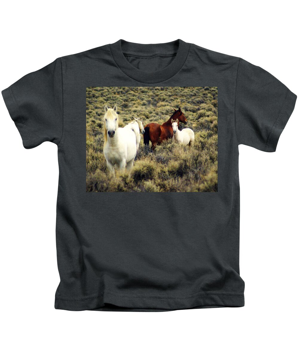 Horses Kids T-Shirt featuring the photograph Nevada Wild Horses by Marty Koch