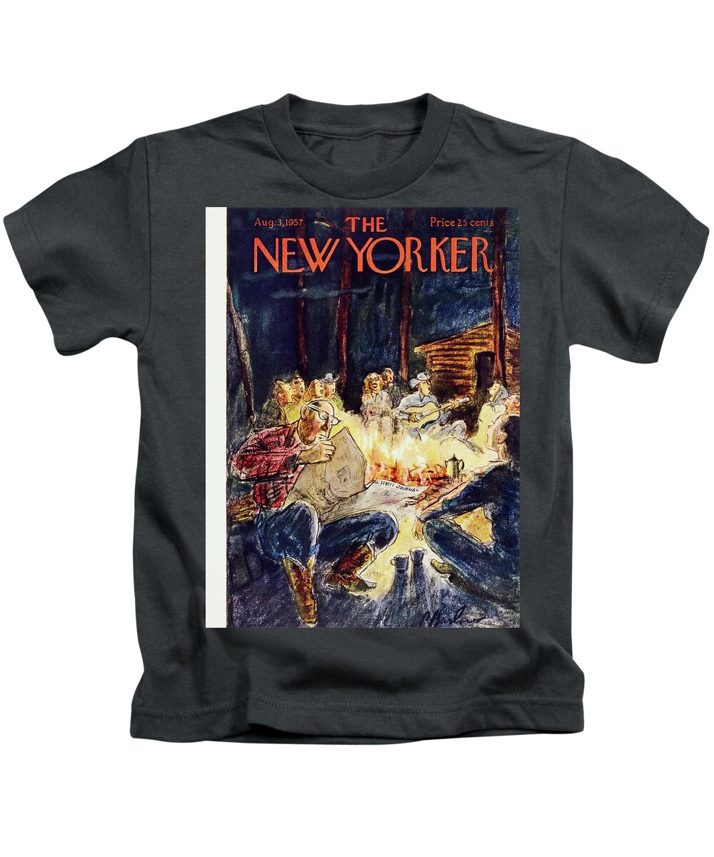 Camp Kids T-Shirt featuring the painting New Yorker August 3 1957 by Perry Barlow