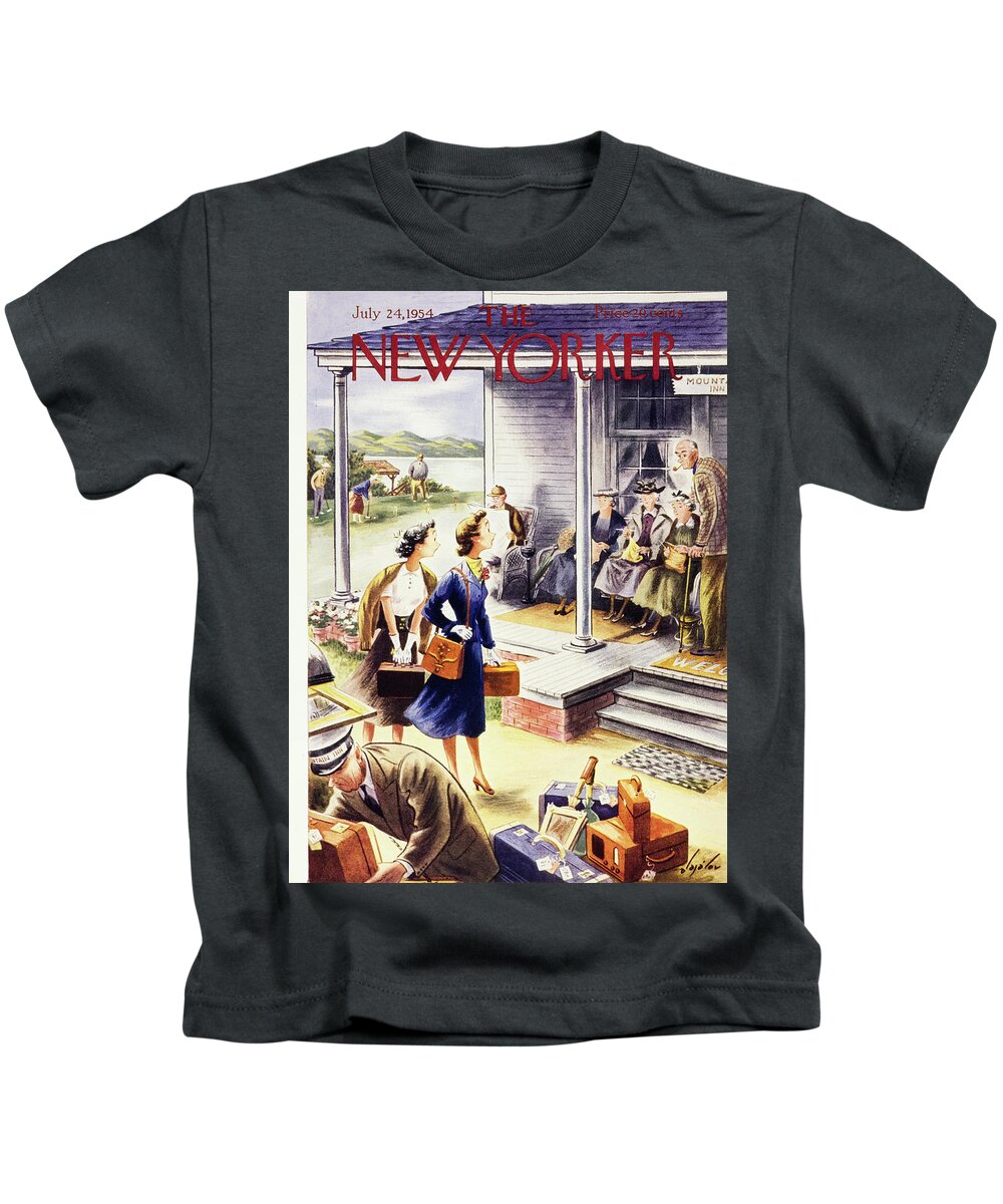 Young Women Kids T-Shirt featuring the painting New Yorker July 24 1954 by Constantin Alajalov