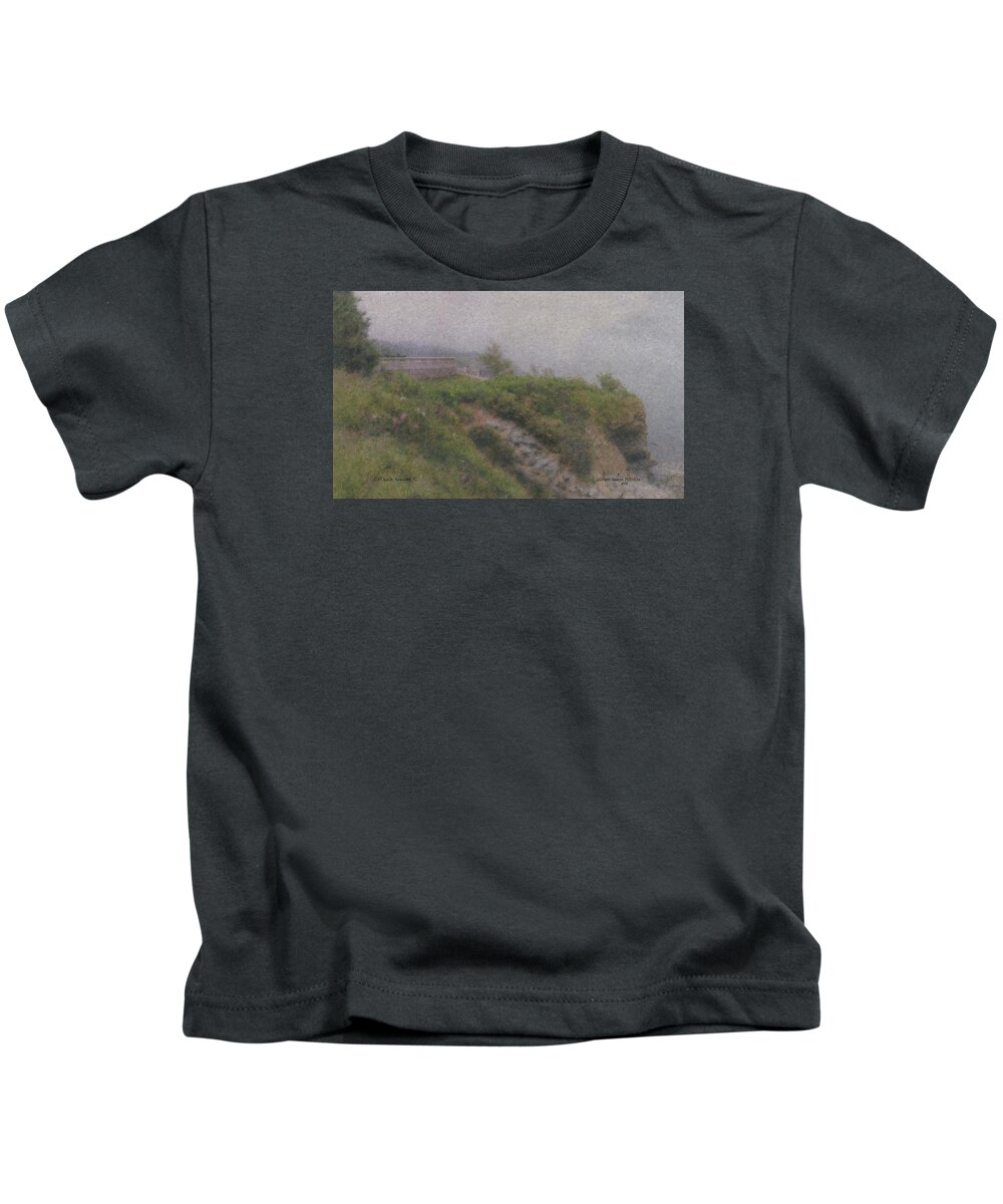 Newport Cliff Walk In The Fog Kids T-Shirt featuring the painting Newport Cliff Walk in the Fog by Bill McEntee