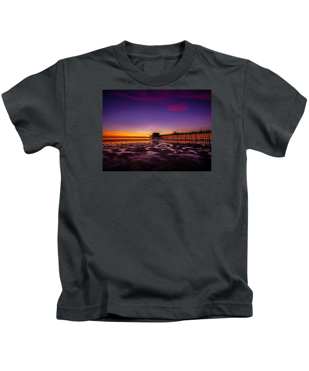 Newport Beach Kids T-Shirt featuring the photograph Newport Pier Sunset by Pamela Newcomb