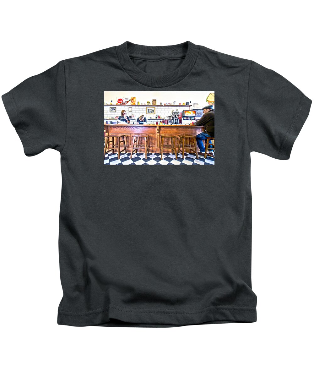 People Kids T-Shirt featuring the photograph Nick's Diner by David Ralph Johnson