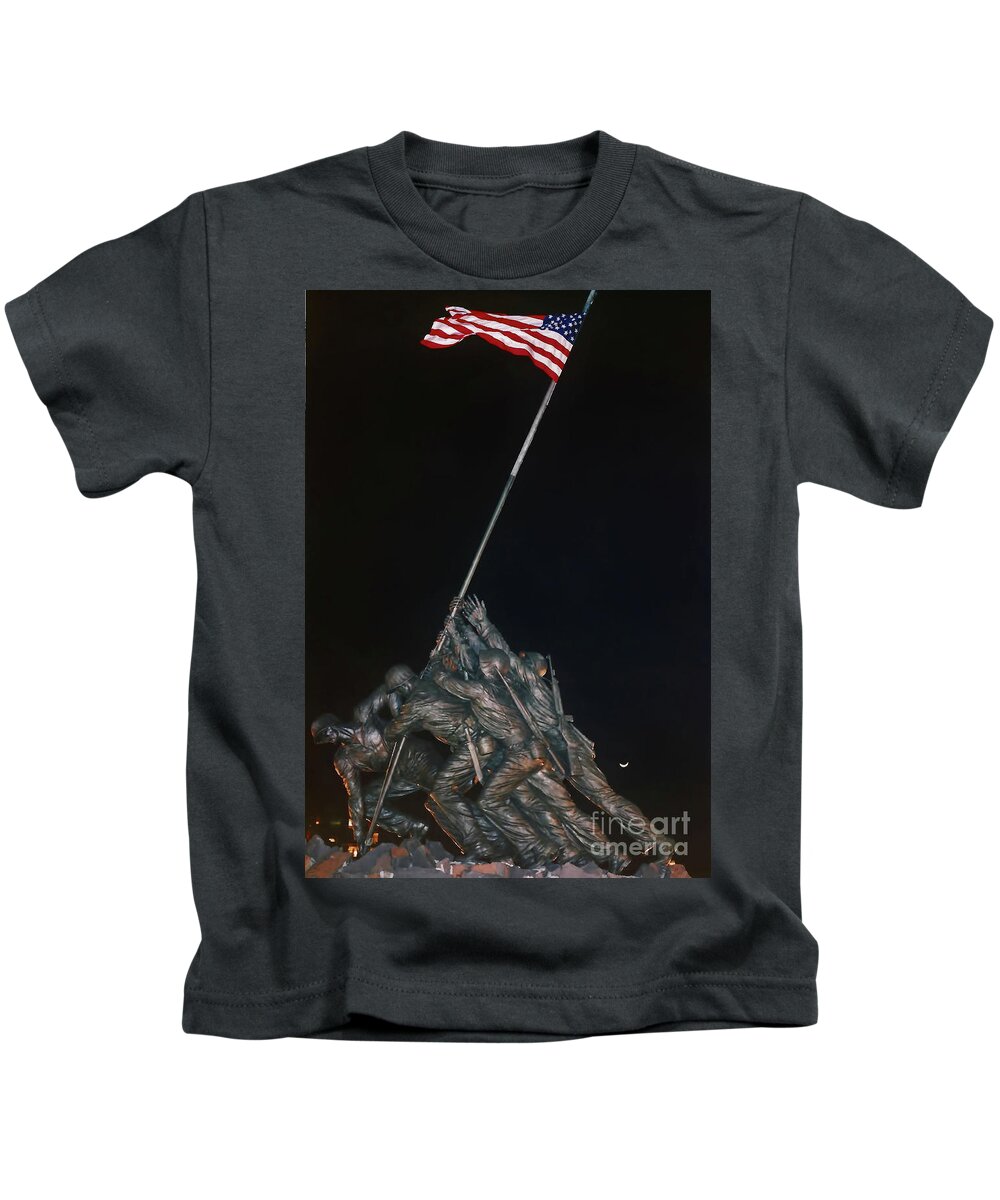 Iwo Jima Kids T-Shirt featuring the photograph Night - Iwo Jima - Memorial by D Hackett