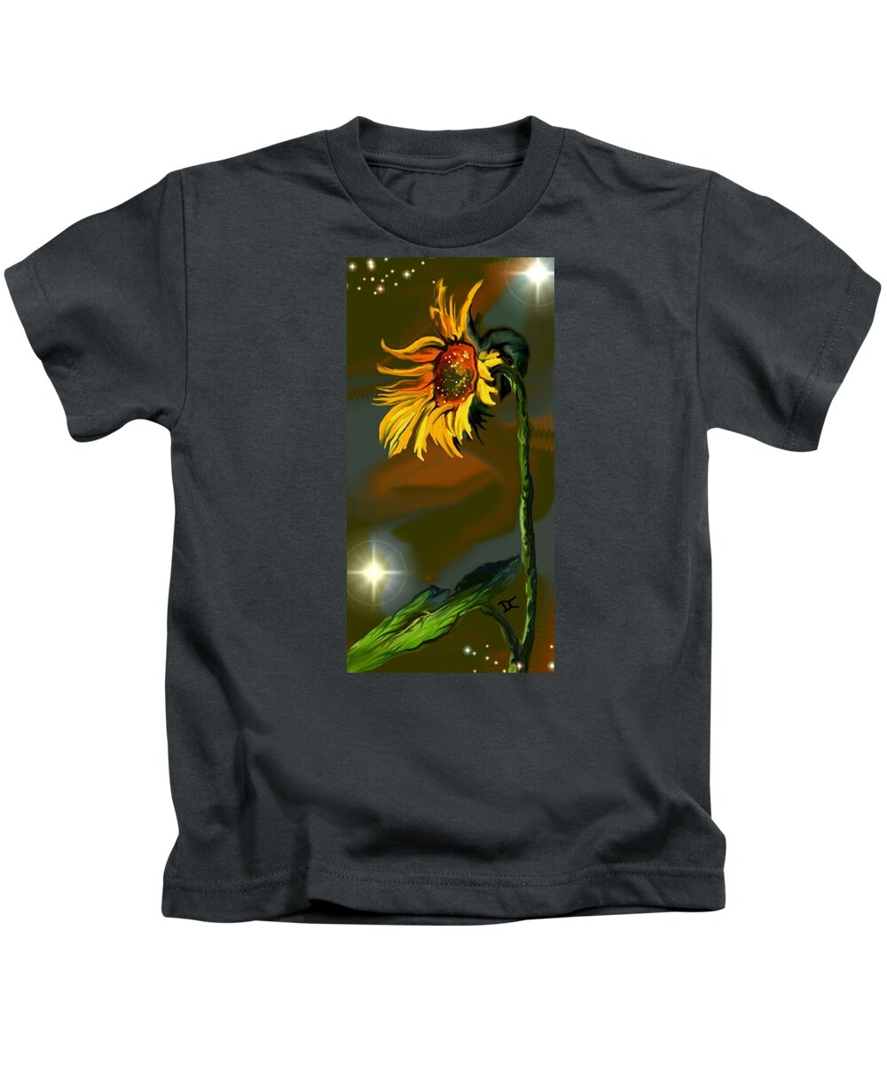 Nature Kids T-Shirt featuring the digital art Night Sunflower by Darren Cannell