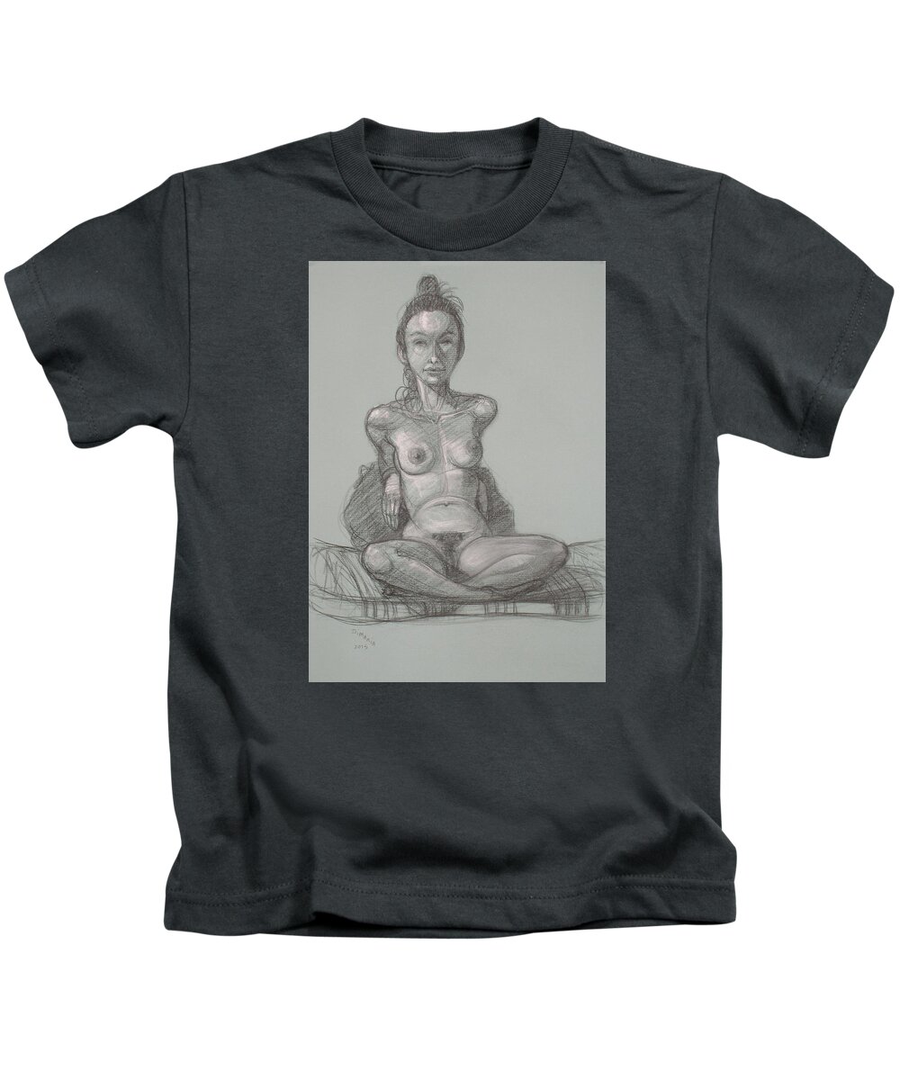 Realism Kids T-Shirt featuring the drawing Nina Seated by Donelli DiMaria