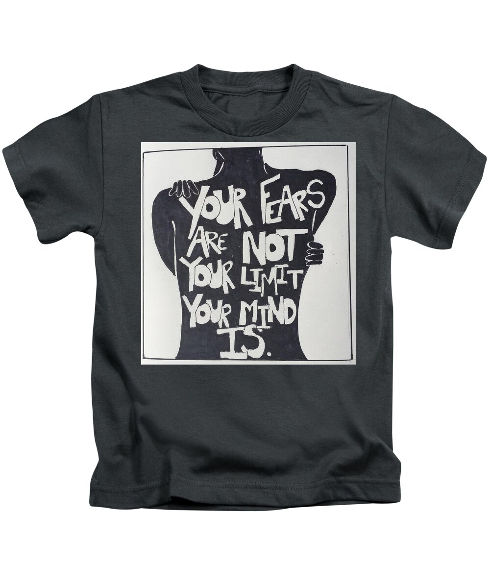 Self-love Kids T-Shirt featuring the drawing No Fears, No Limits by Sara Young