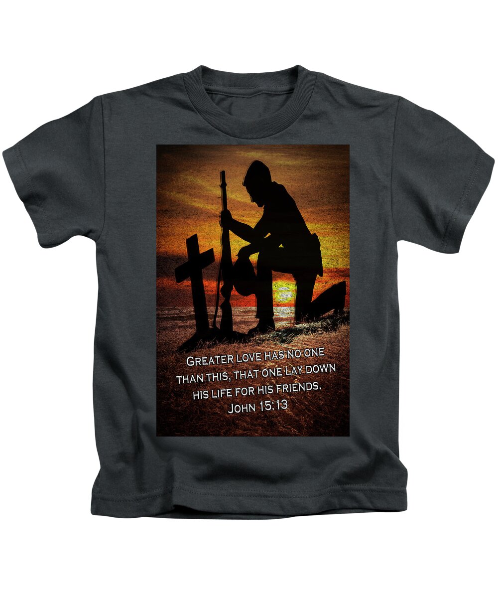 Veteran Kids T-Shirt featuring the digital art No Greater Love by Carolyn Marshall
