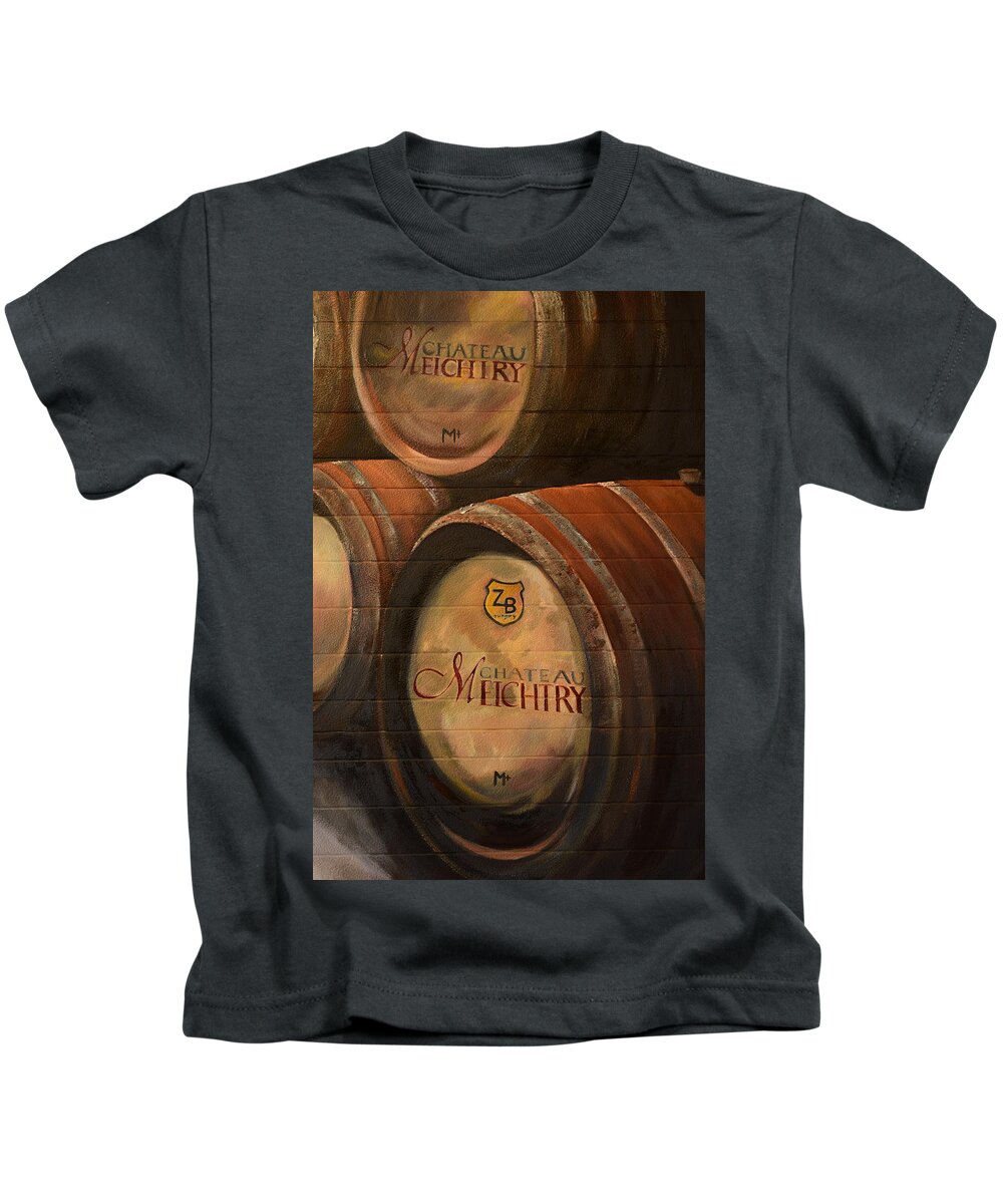 Hungarian Wine Barrels Kids T-Shirt featuring the painting No Wine Before It's Time - Barrels-Chateau Meichtry by Jan Dappen