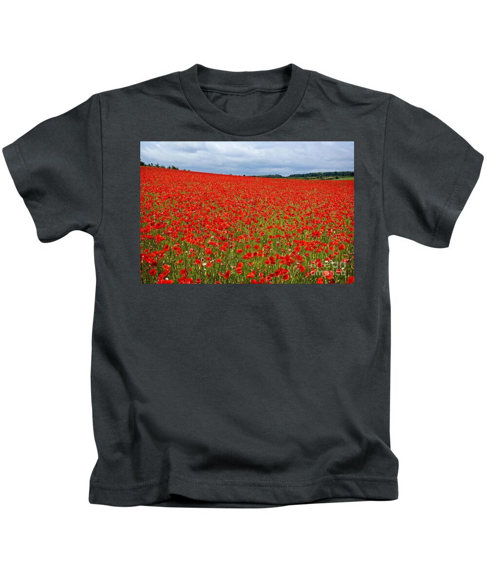 Landscape Kids T-Shirt featuring the photograph Nottinghamshire Poppy Field by David Birchall
