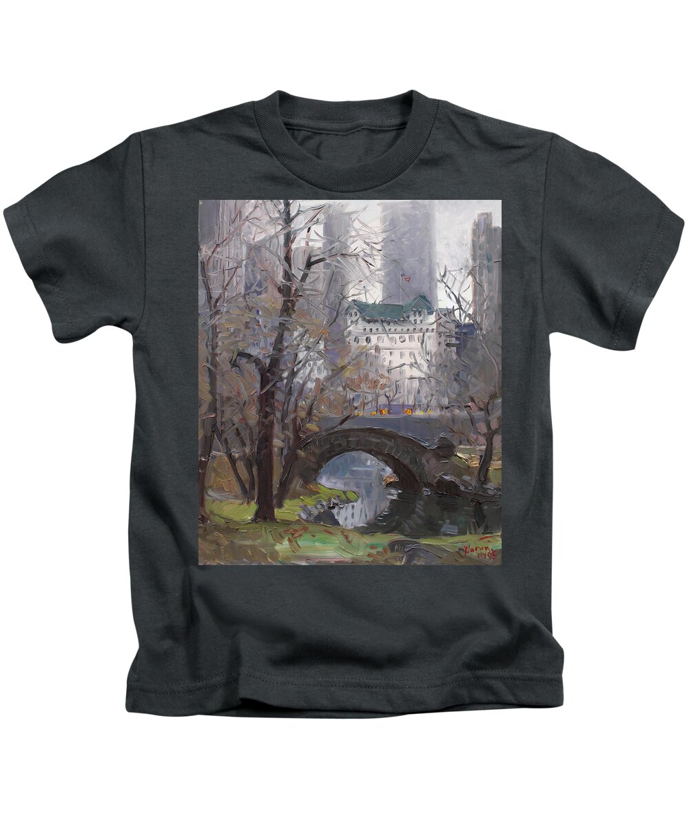 New York City Kids T-Shirt featuring the painting NYC Central Park by Ylli Haruni