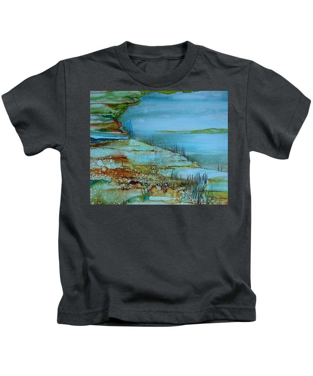 Alcohol Ink Prints Kids T-Shirt featuring the painting Ocean View by Betsy Carlson Cross