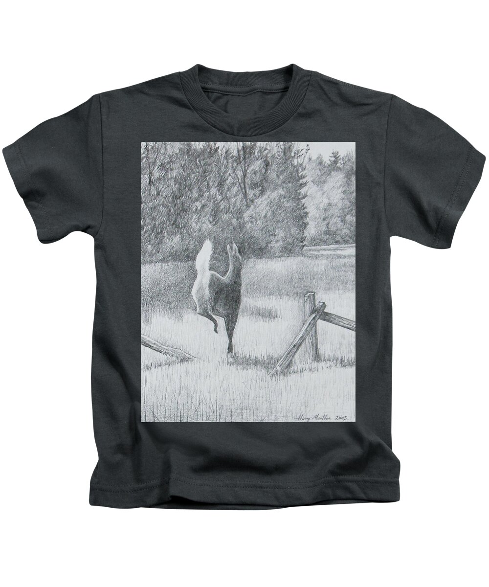 Deer Kids T-Shirt featuring the drawing Off She Goes by Harry Moulton