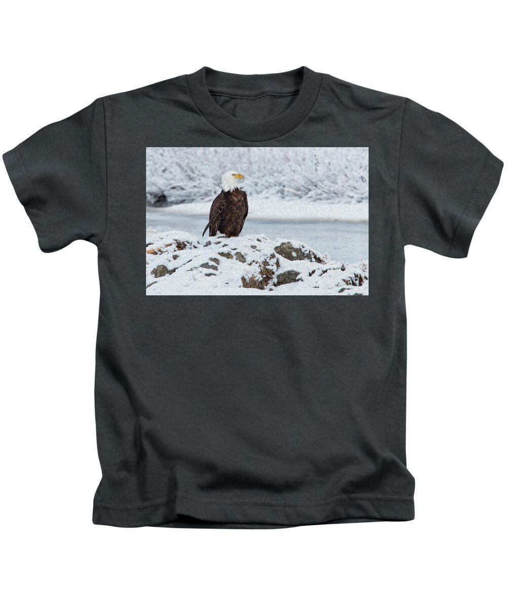 Wild Kids T-Shirt featuring the photograph Oil painted Bald Eagle by Celine Pollard