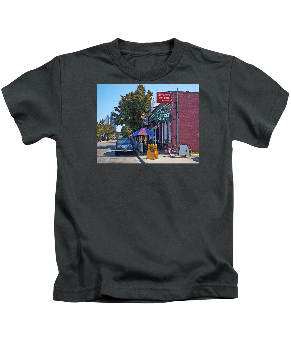 Mobile Kids T-Shirt featuring the photograph OK Bicycle Yellow sign by Michael Thomas